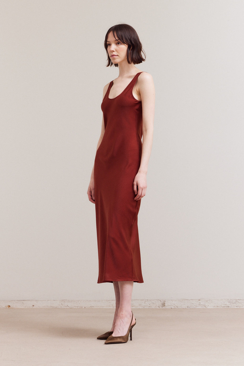 Round Neck Maxi Satin Dress