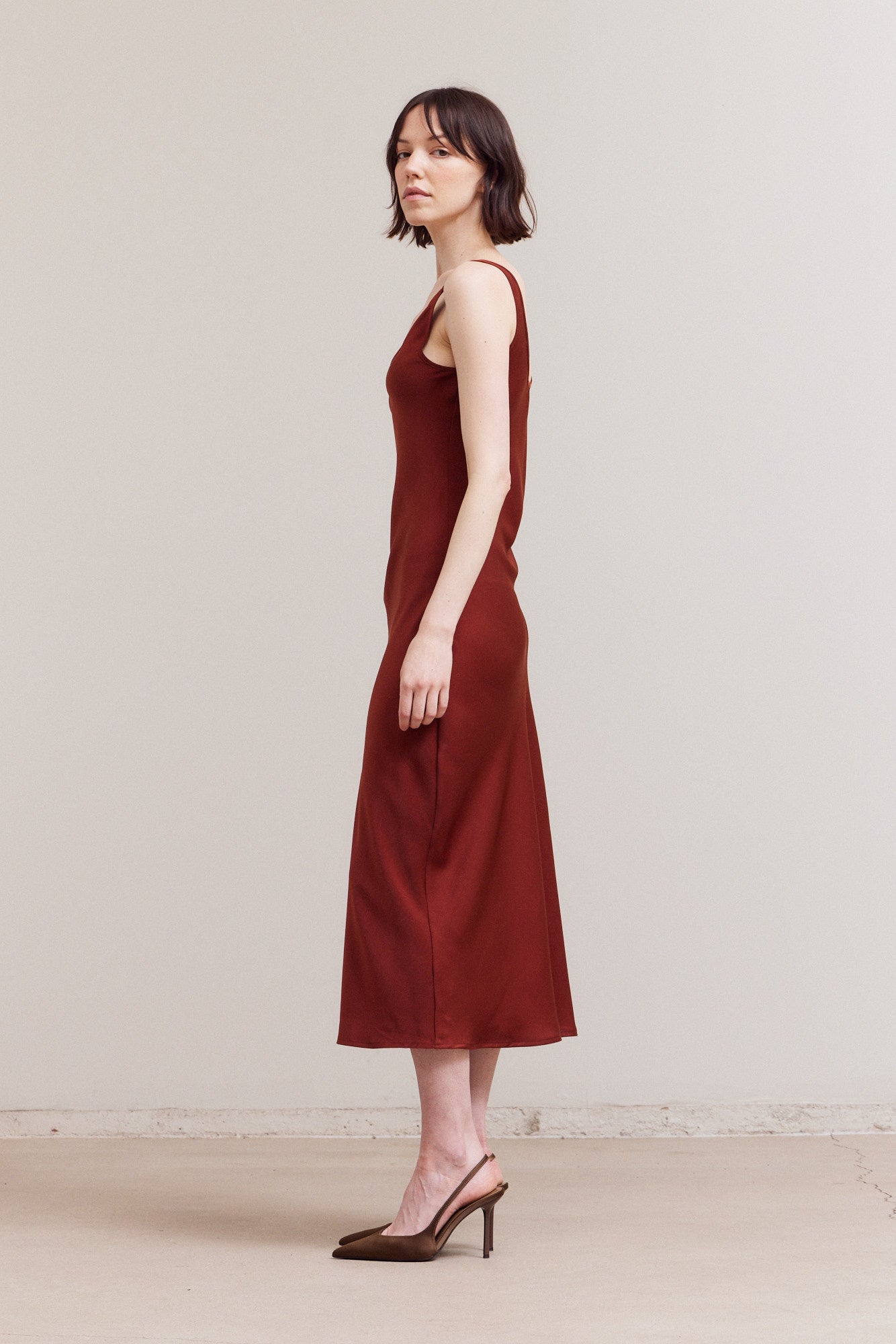 Round Neck Maxi Satin Dress