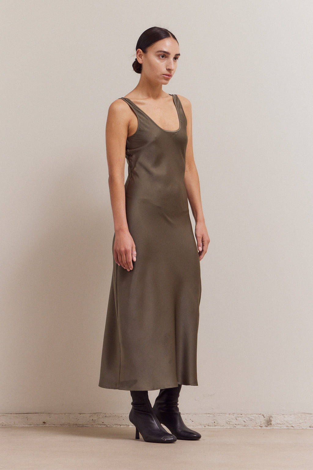 Round Neck Maxi Satin Dress
