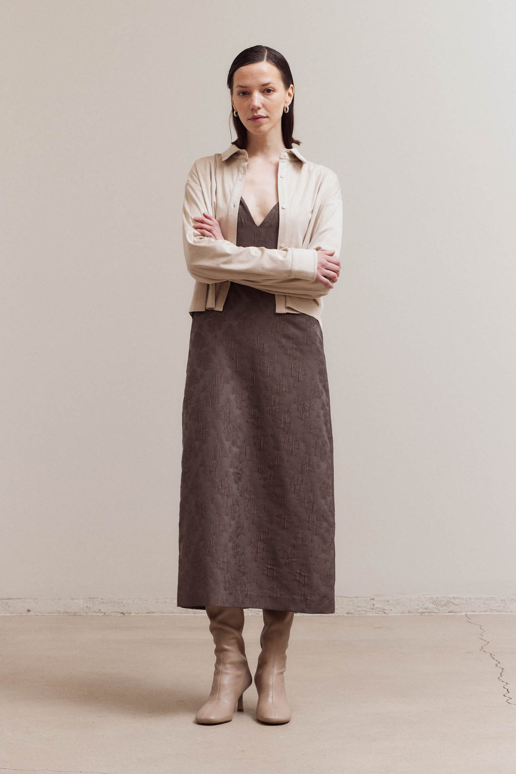 Soft Suede Crop Shirt Top in Bone