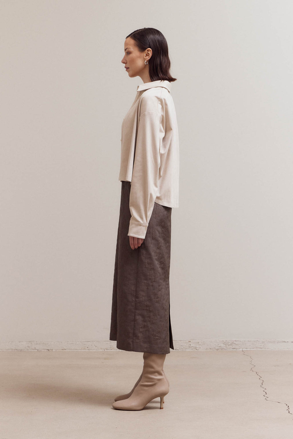 Soft Suede Crop Shirt Top in Bone