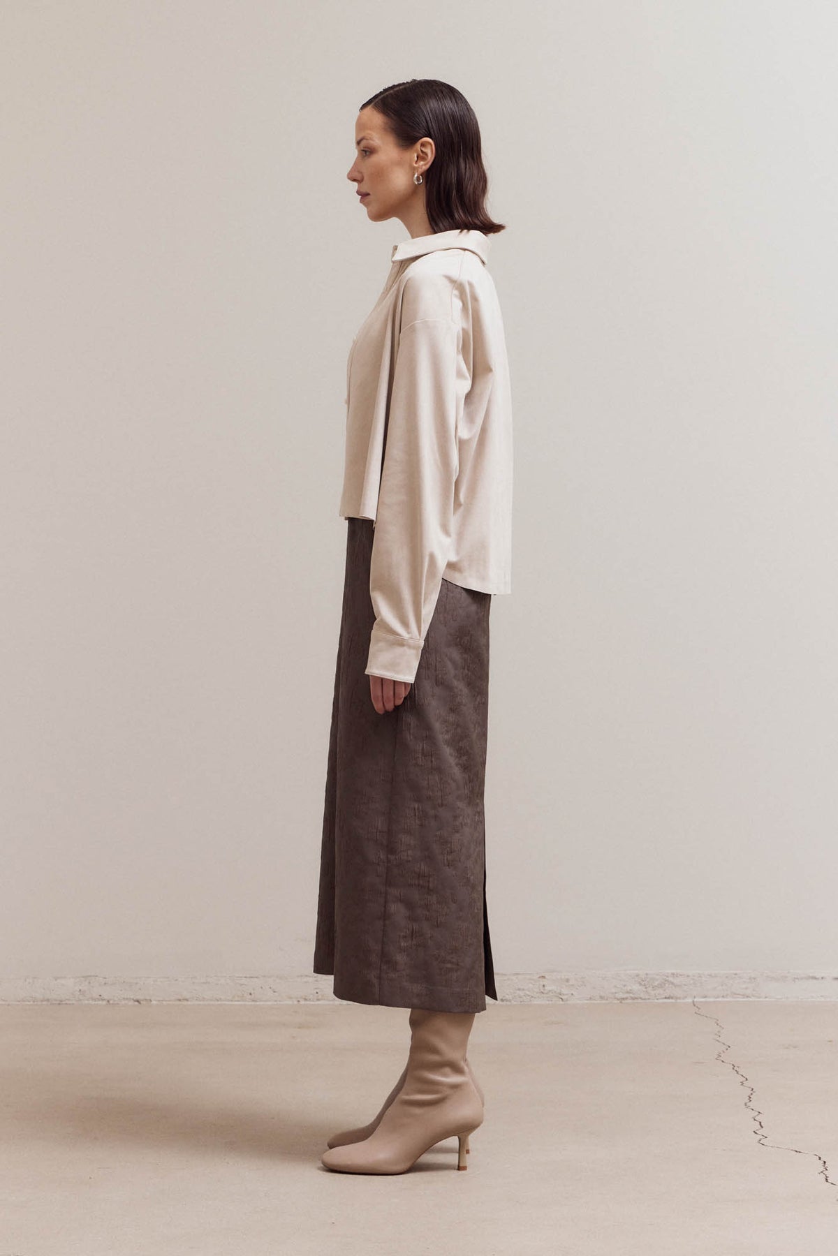 Soft Suede Crop Shirt Top in Bone