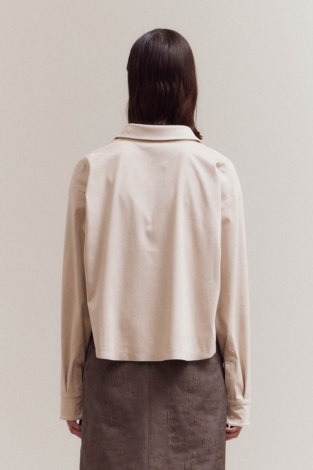 Soft Suede Crop Shirt Top in Bone