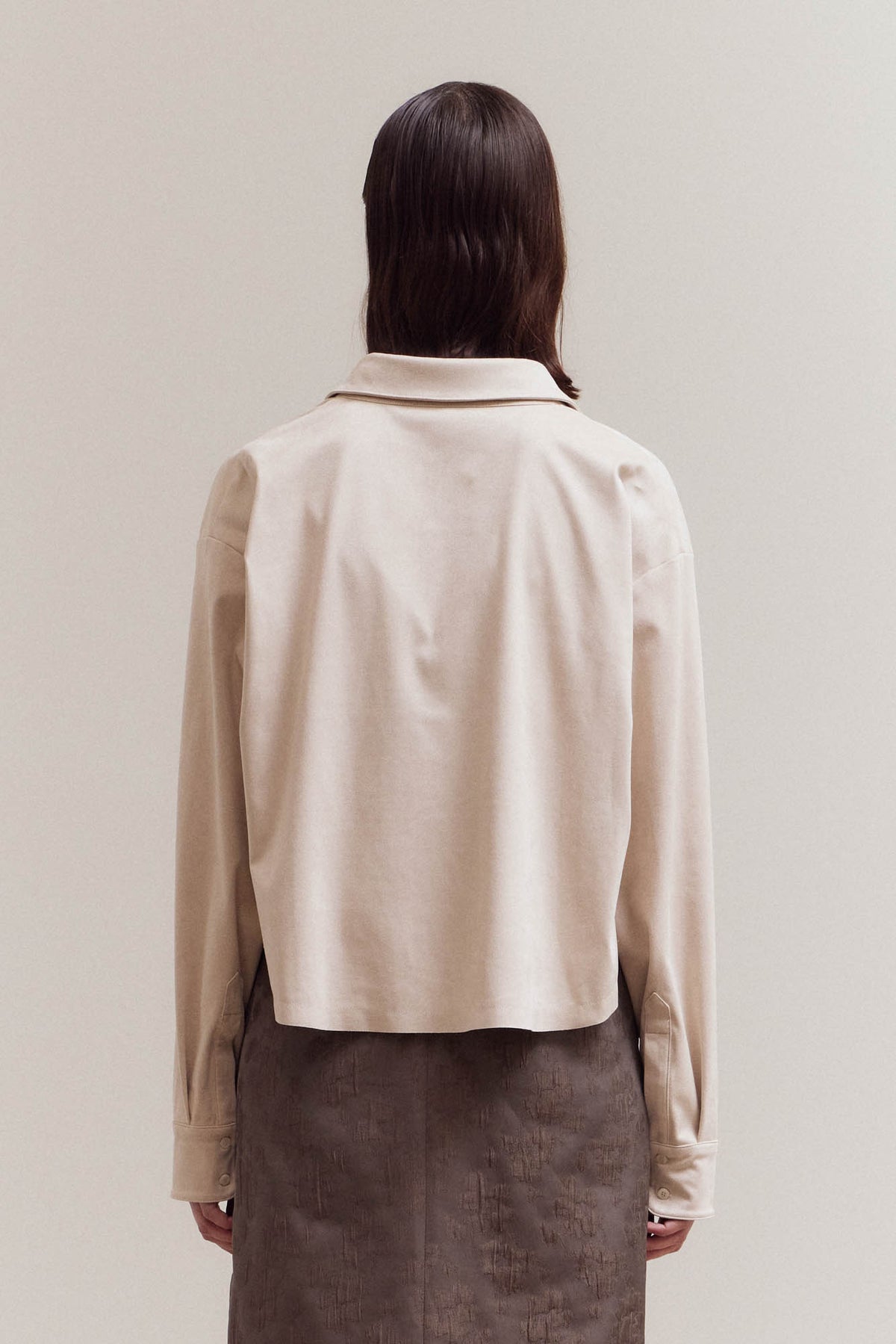 Soft Suede Crop Shirt Top in Bone