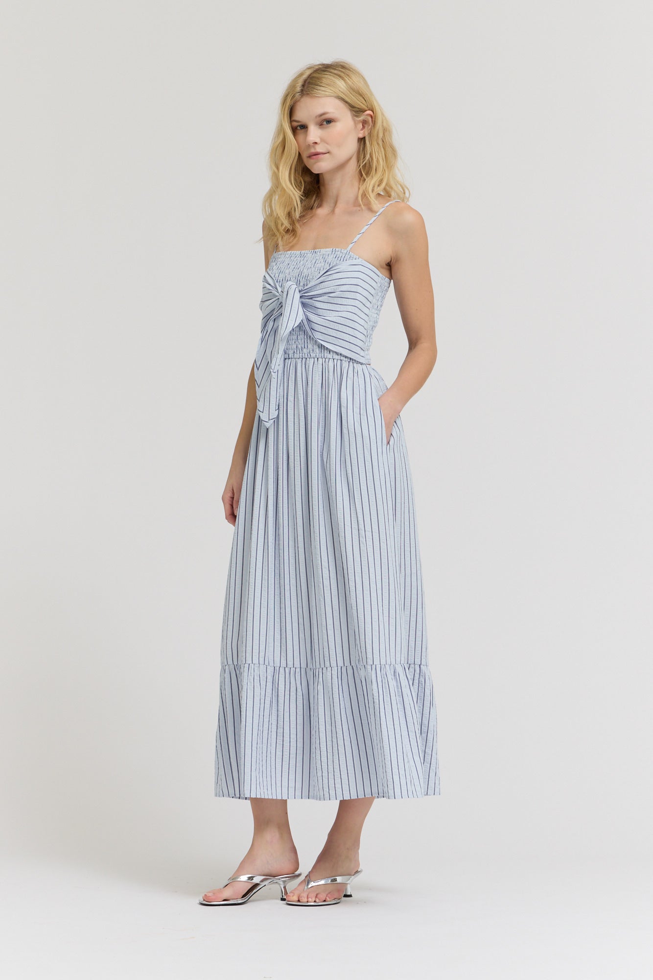 Striped Front Tie Maxi Dress