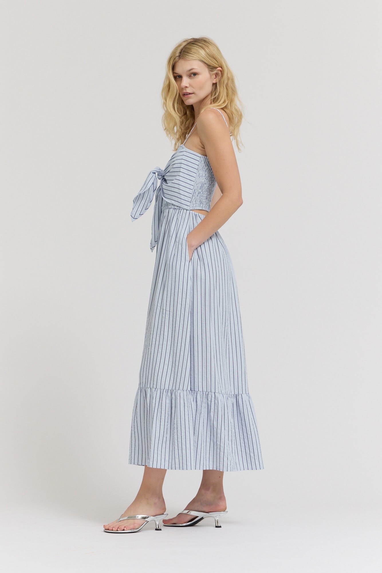 Striped Front Tie Maxi Dress