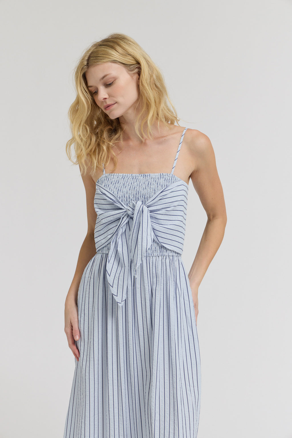 Striped Front Tie Maxi Dress