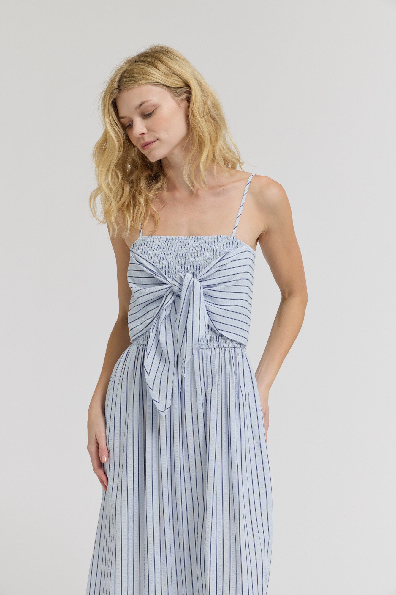 Striped Front Tie Maxi Dress