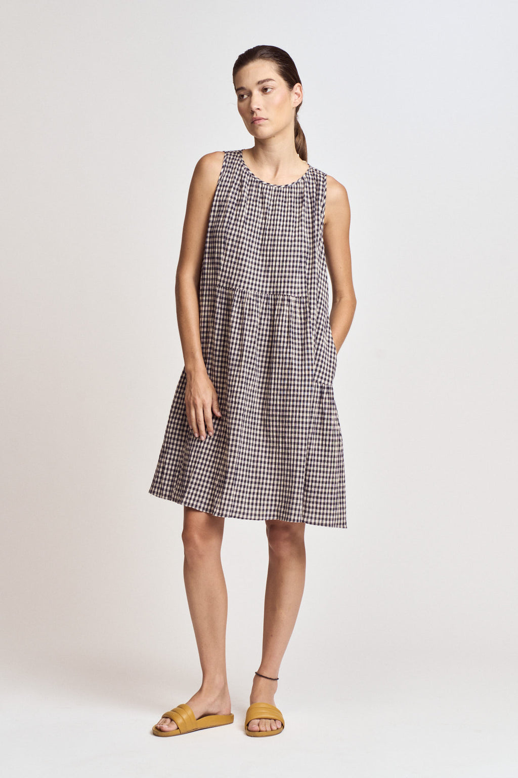 Gingham Panel Dress in Midnight
