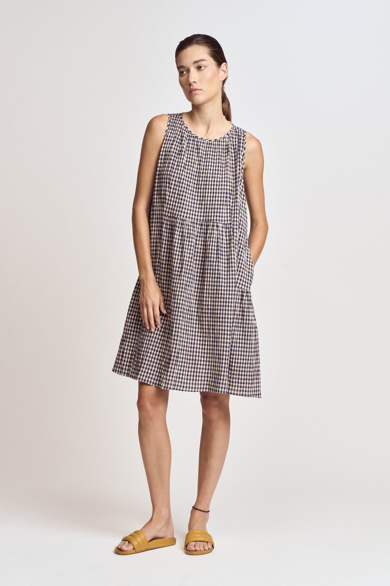 Gingham Panel Dress in Midnight