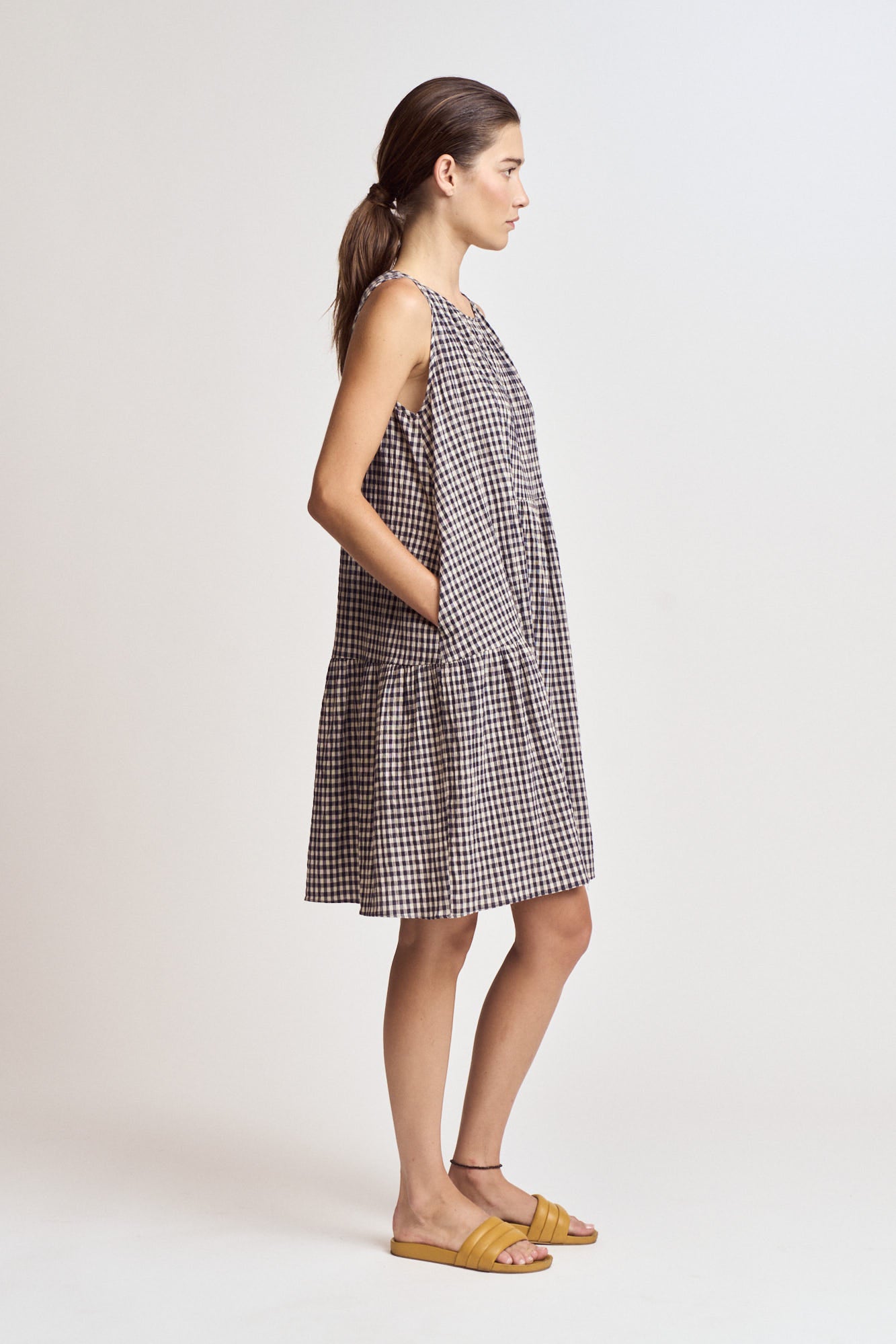 Gingham Panel Dress in Midnight