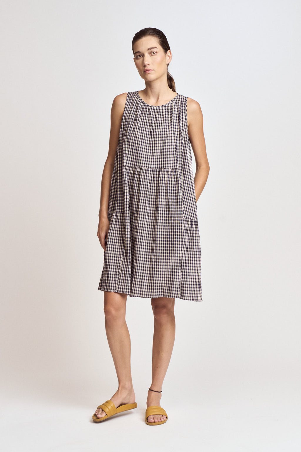 Gingham Panel Dress in Midnight