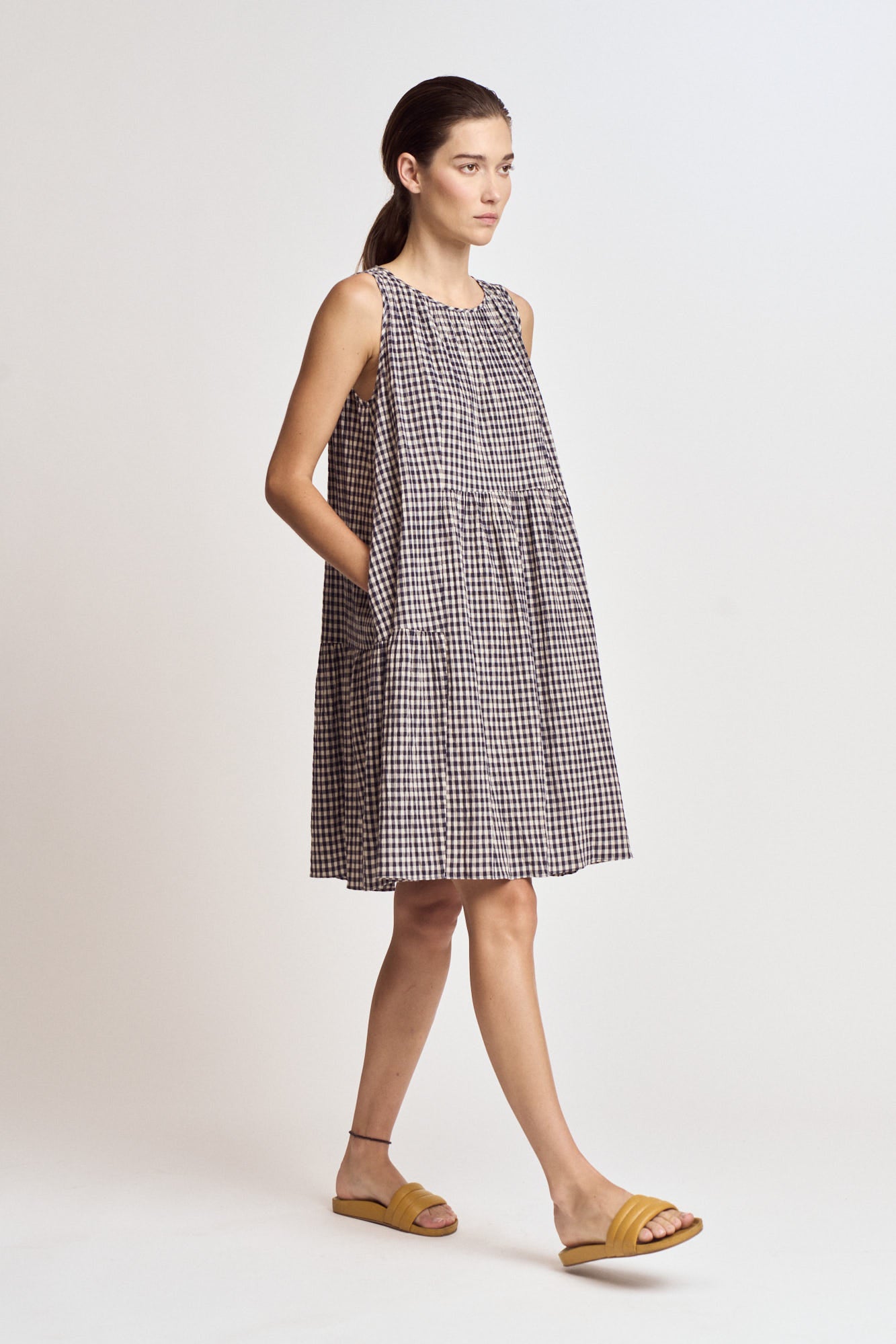 Gingham Panel Dress in Midnight