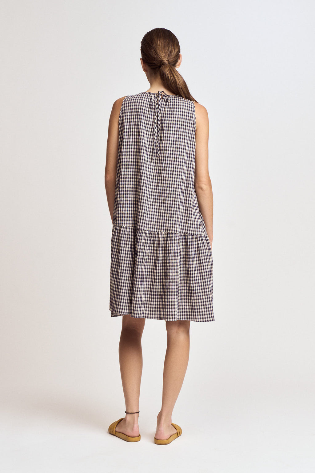 Gingham Panel Dress in Midnight