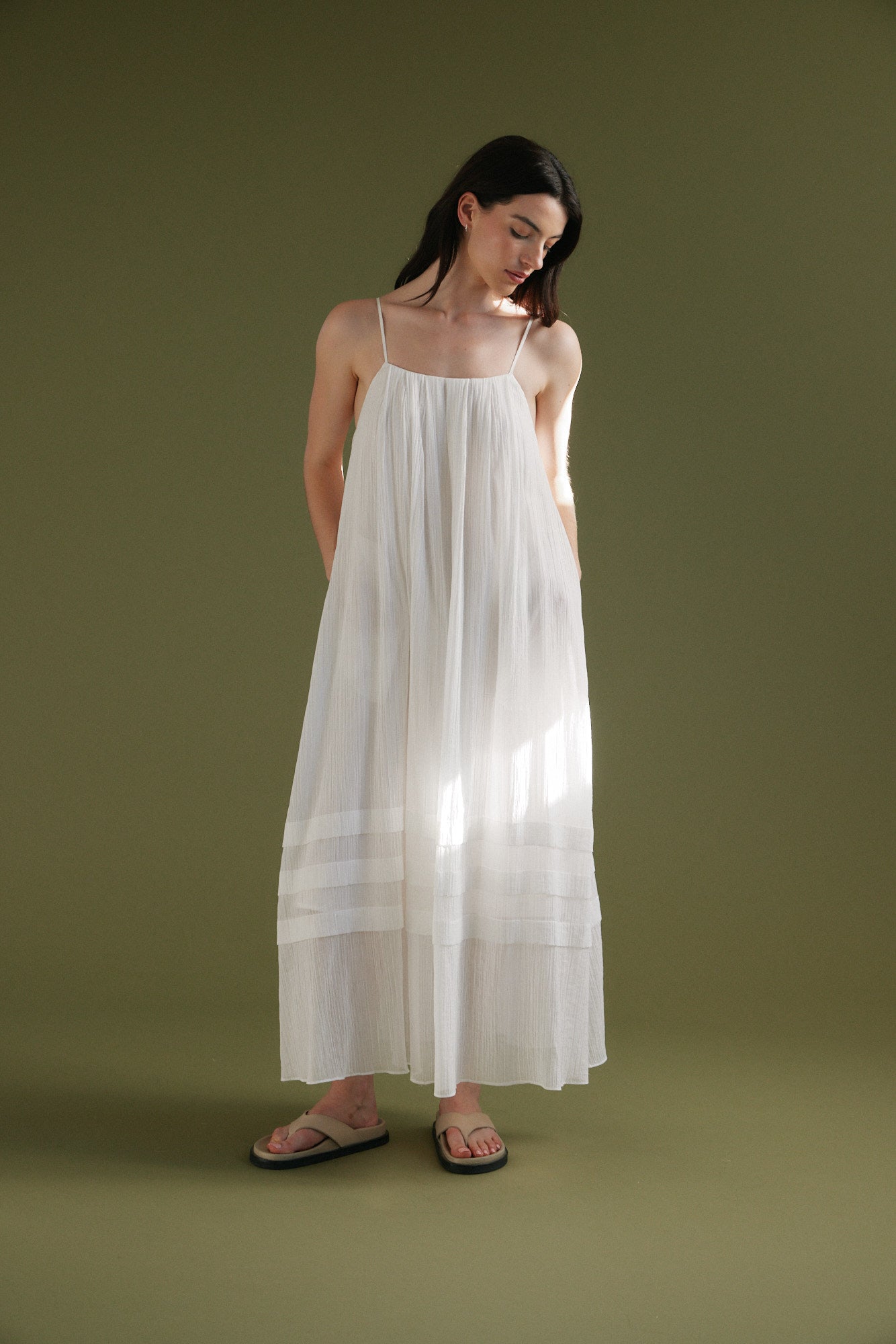 maxi dress in store Larissa youll love how the fitted bodice flows into an elegant maxi skirt that catches the breeze perfectly Pleated Cotton Maxi Dress Off