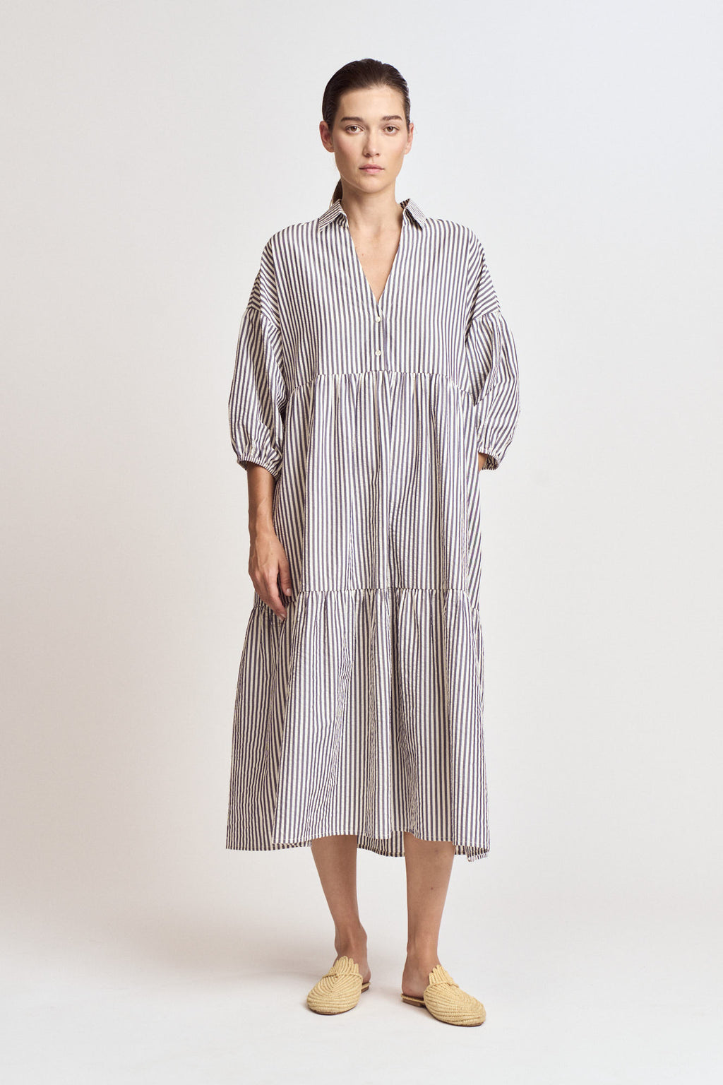 Textured Stripe Dress in Indigo