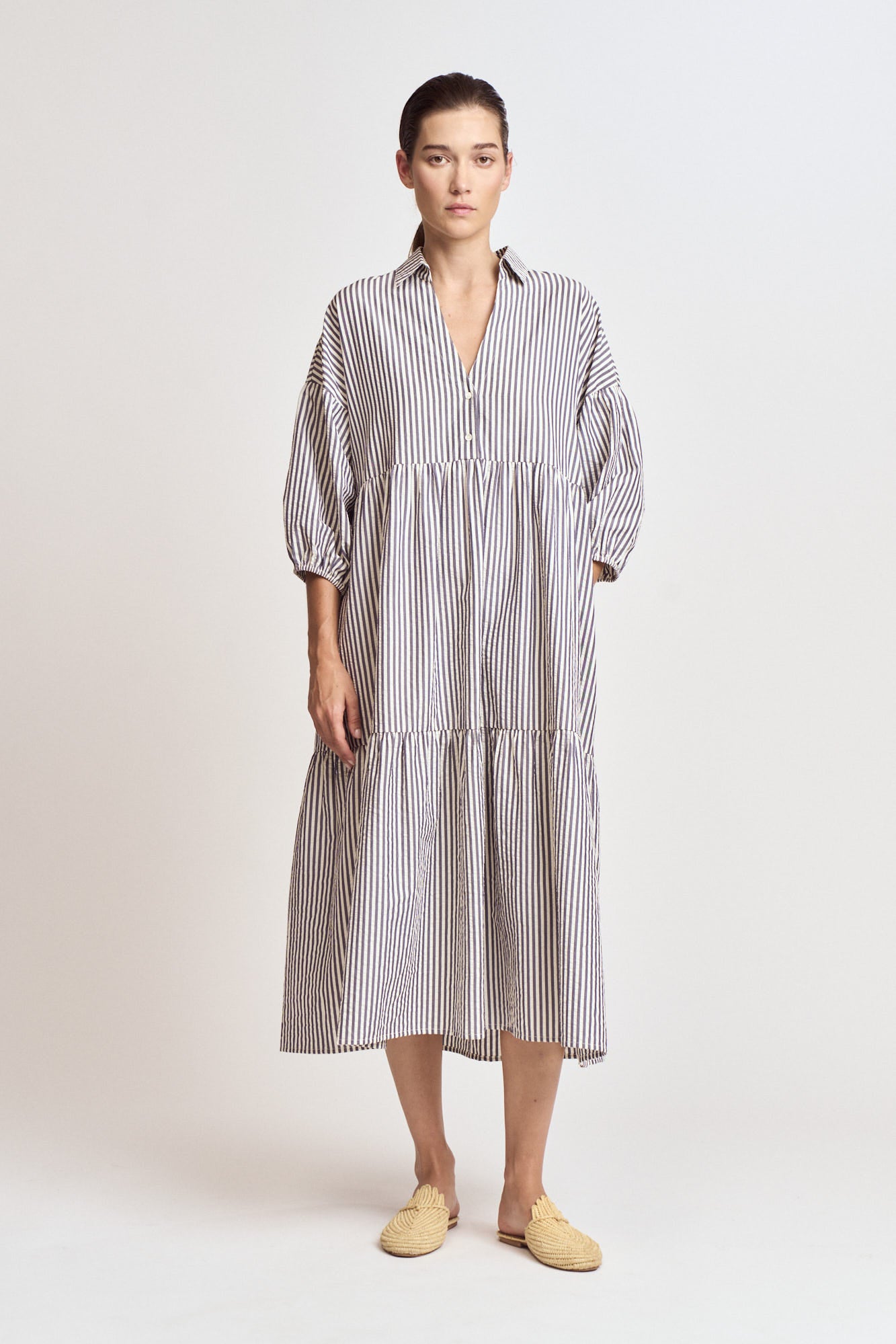 Textured Stripe Dress in Indigo
