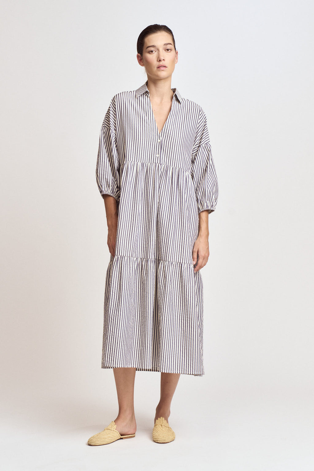 Textured Stripe Dress in Indigo
