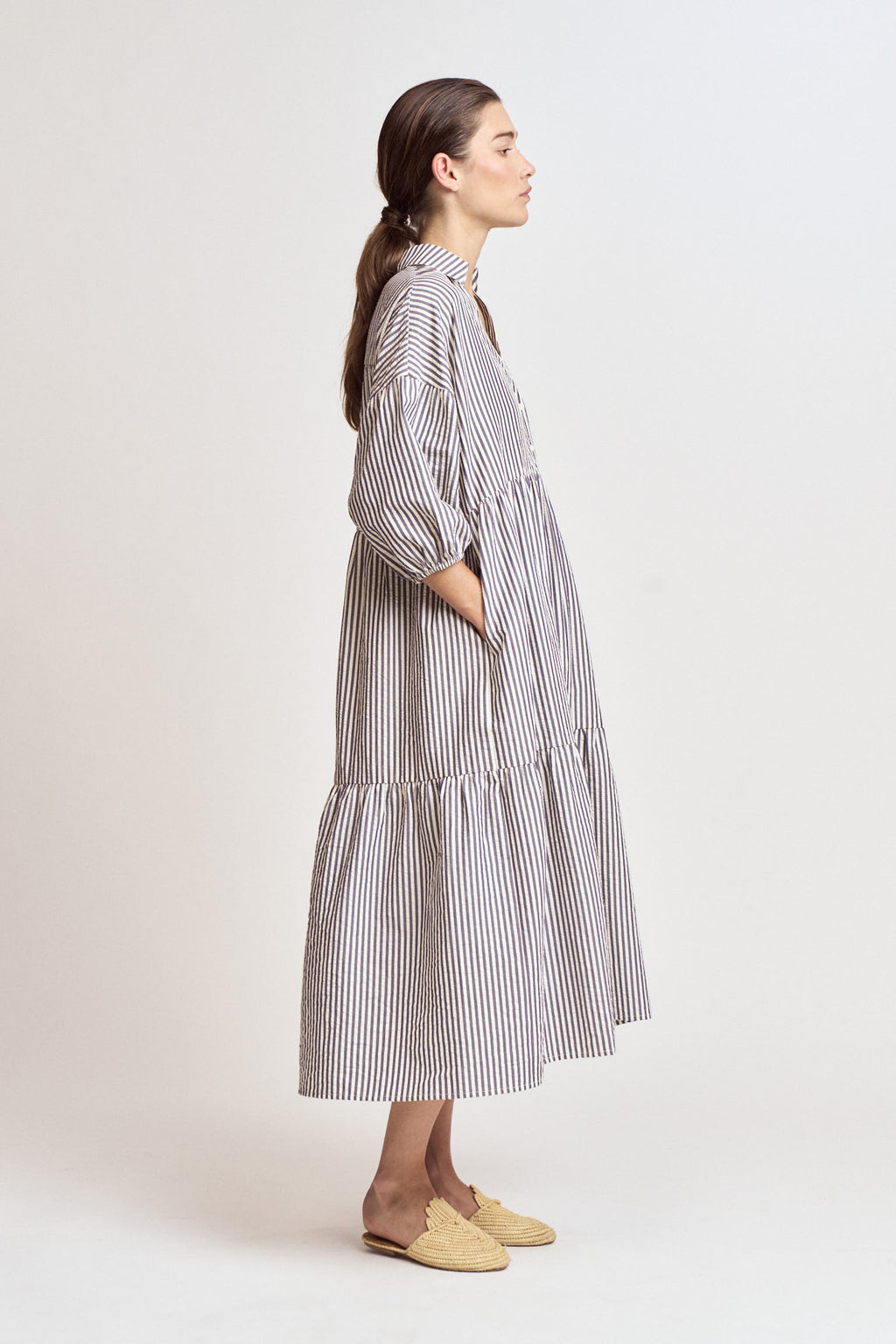 Textured Stripe Dress in Indigo