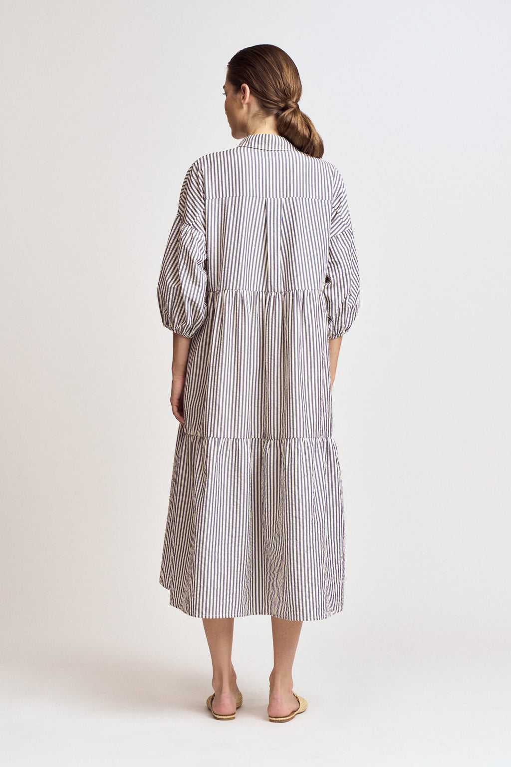 Textured Stripe Dress in Indigo