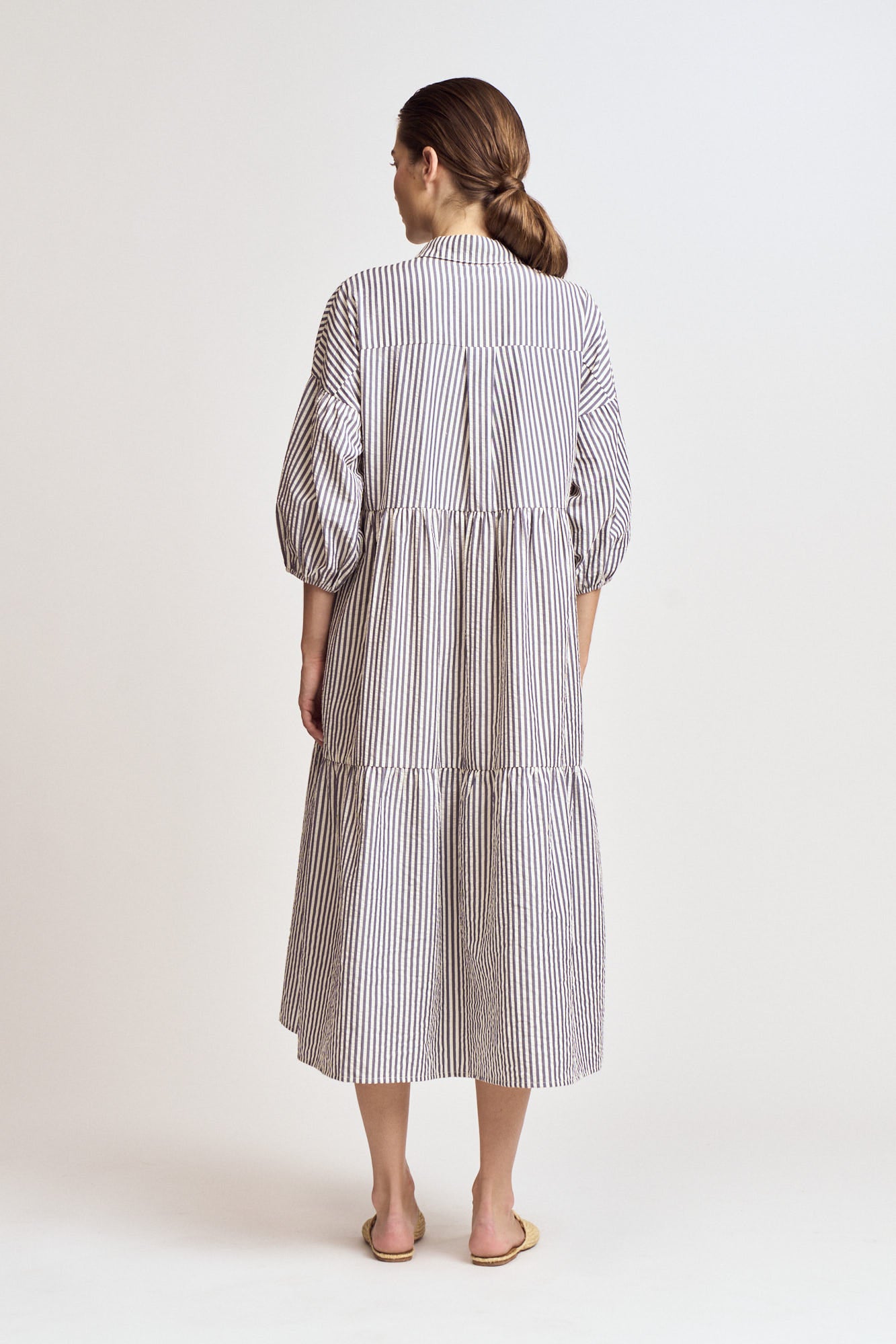 Textured Stripe Dress in Indigo