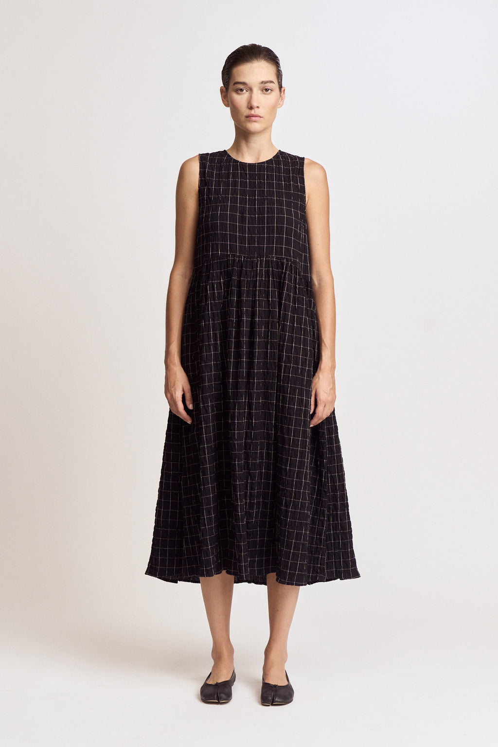 Grid Gauze Easy Dress in Black