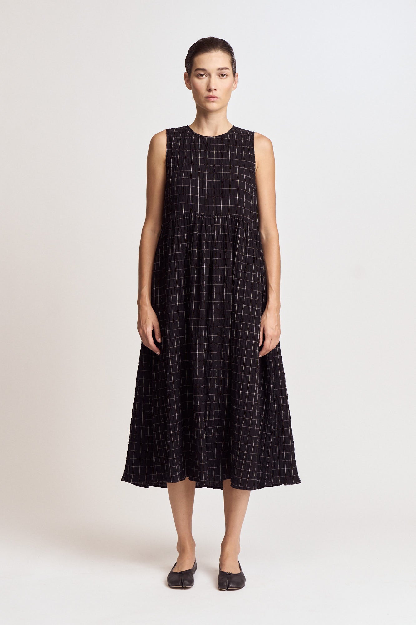 Grid Gauze Easy Dress in Black