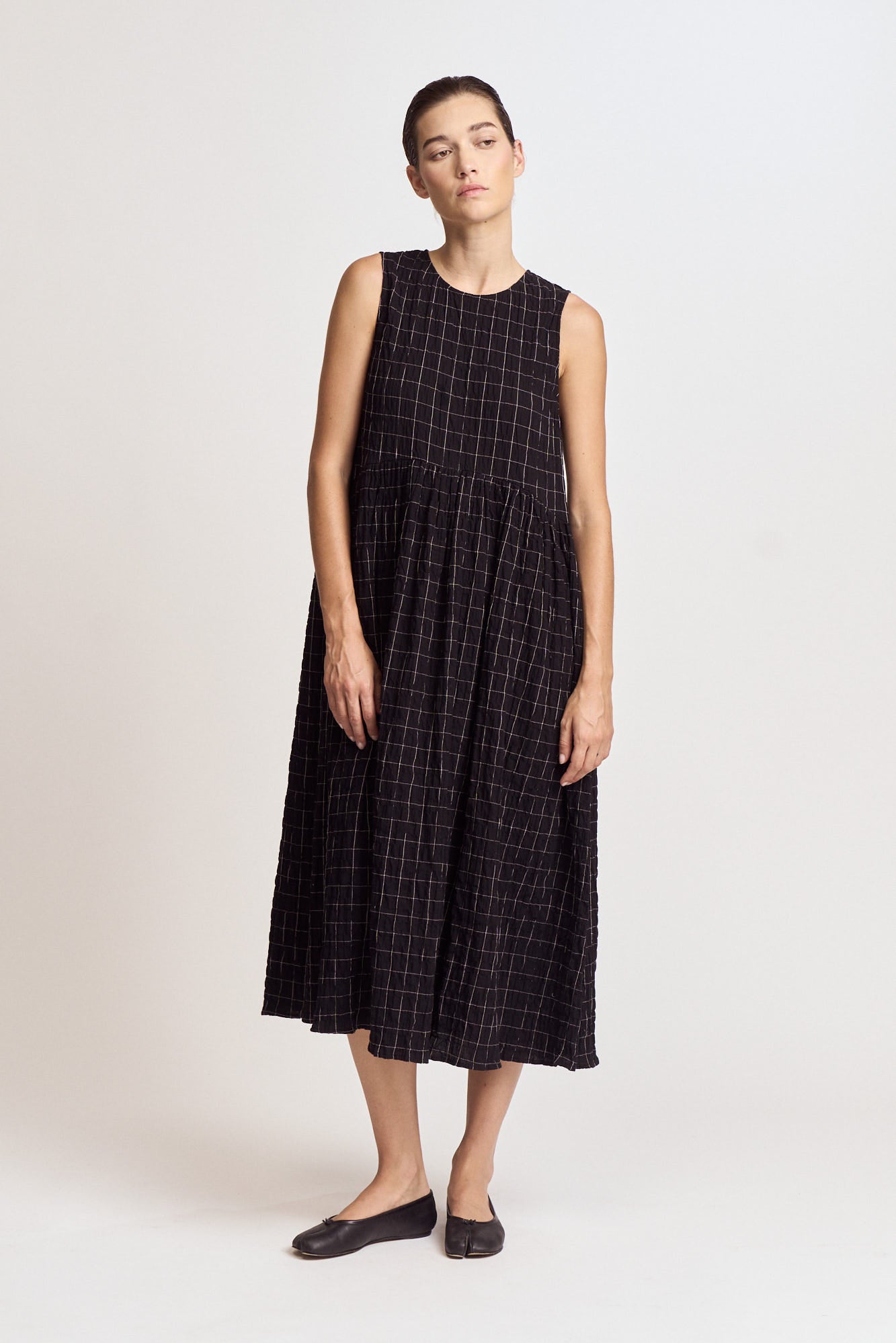 Grid Gauze Easy Dress in Black