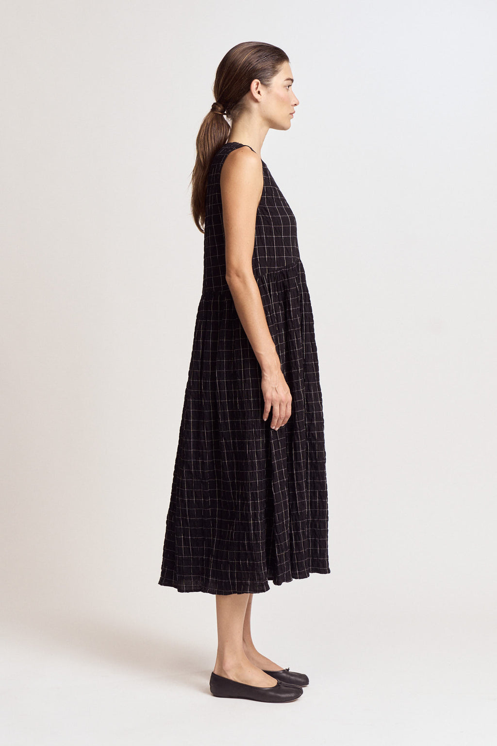 Grid Gauze Easy Dress in Black