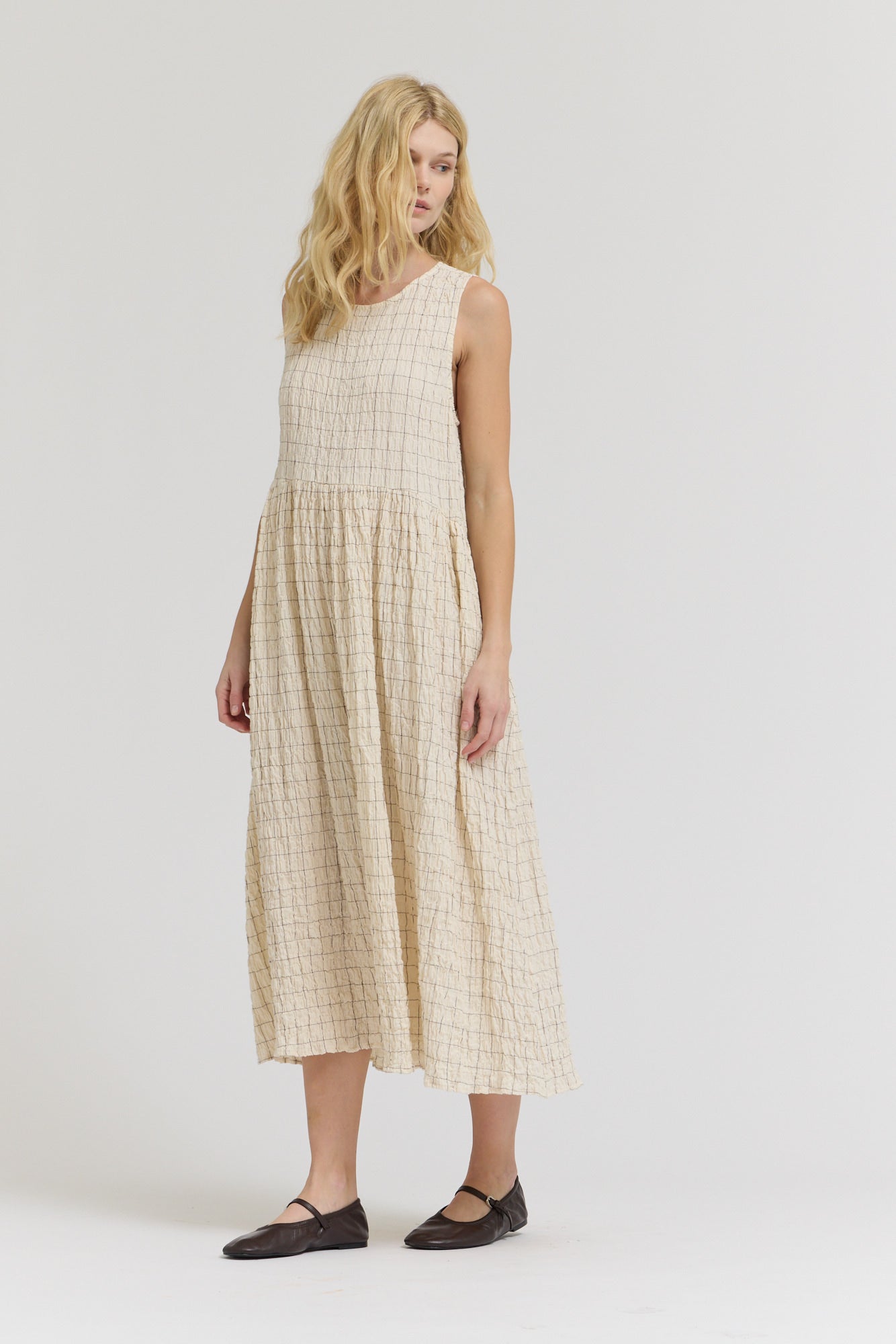 Grid Gauze Easy Dress in Cream