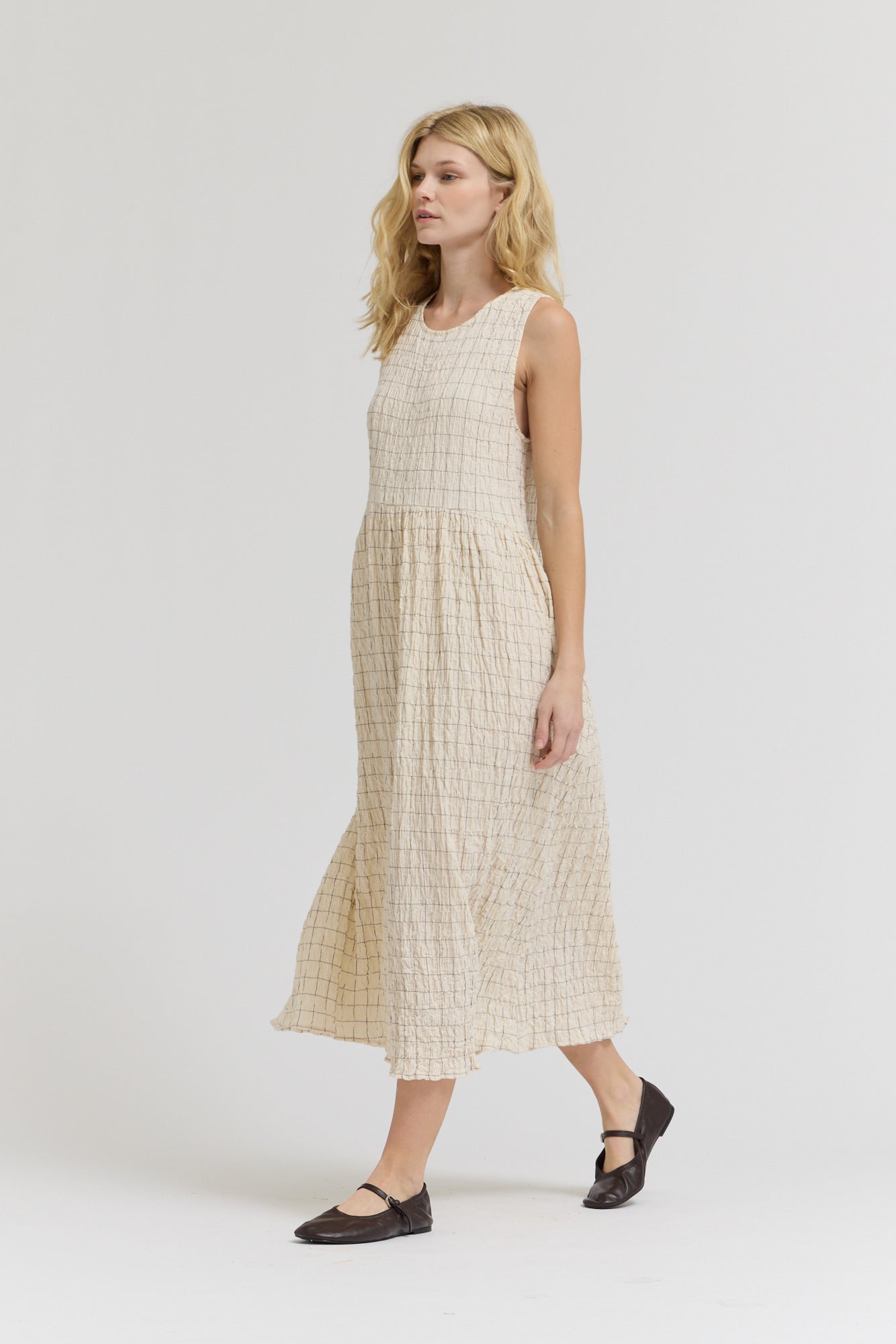 Grid Gauze Easy Dress in Cream