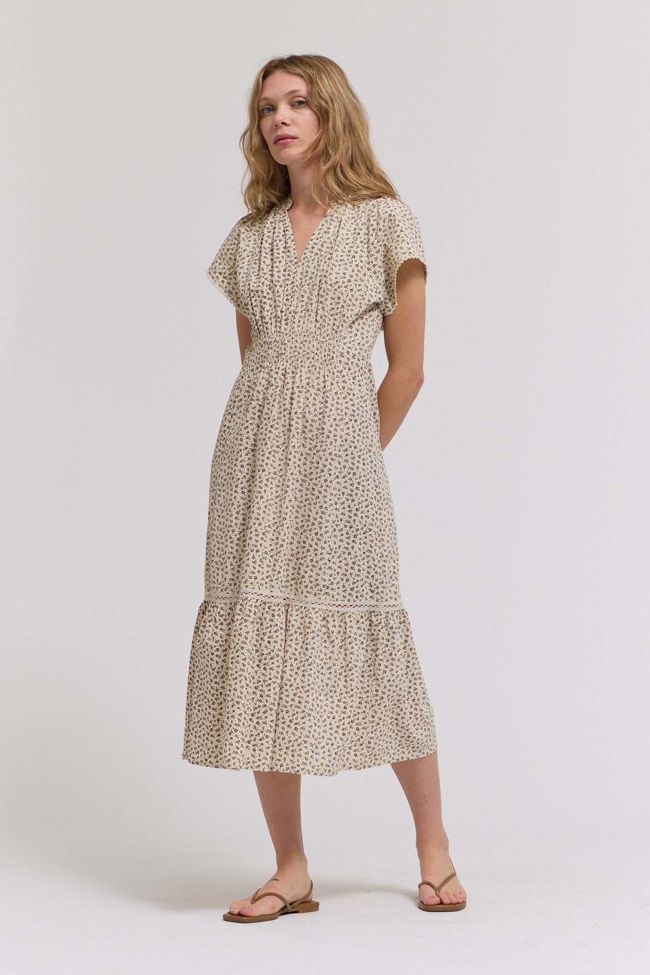 Scallop Cotton Trim Midi Dress