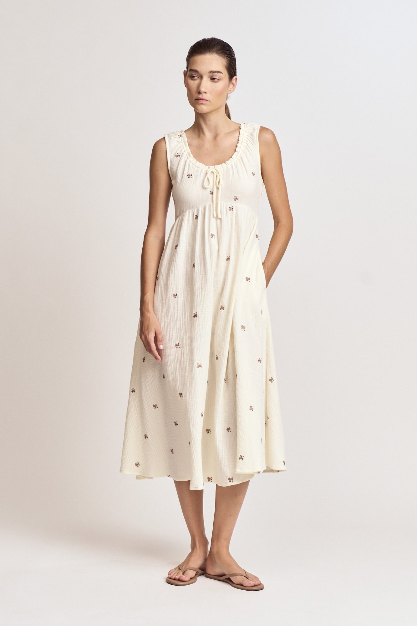 Flower Embroidered Gauze Dress