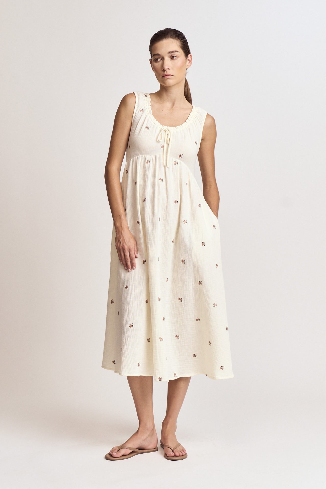 Flower Embroidered Gauze Dress
