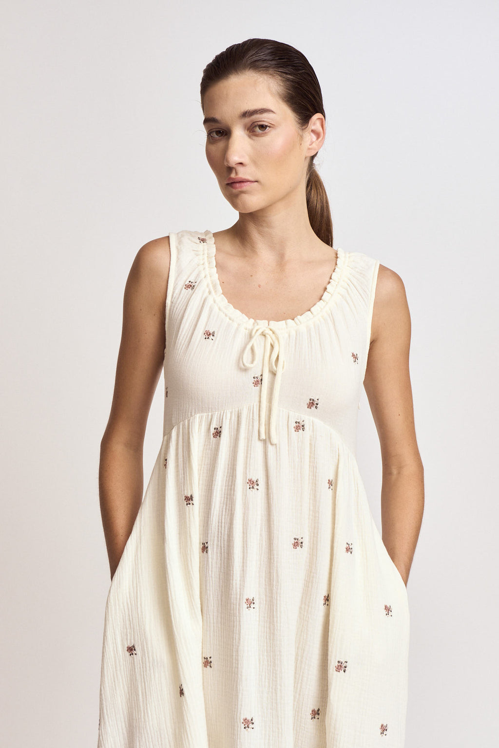 Flower Embroidered Gauze Dress