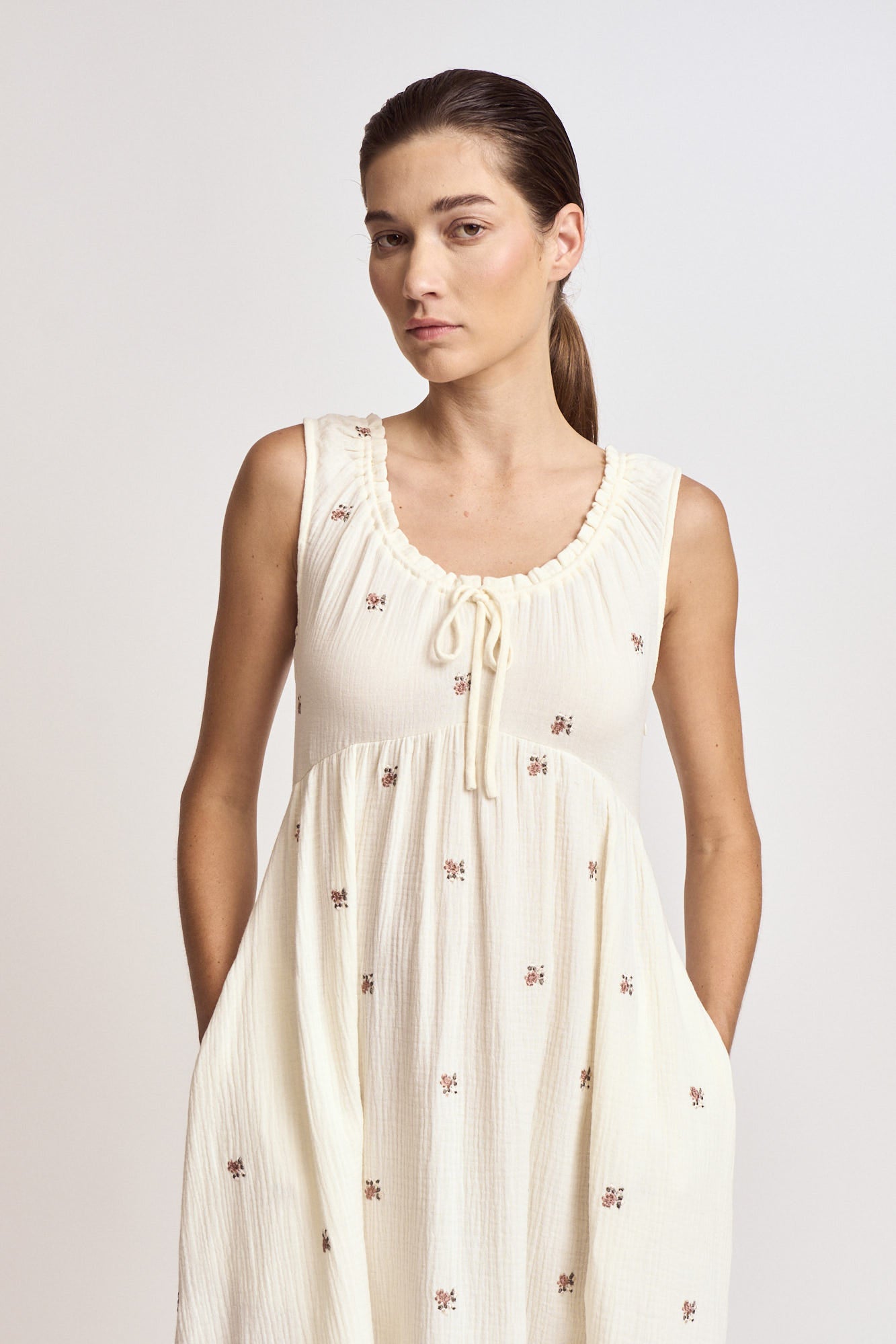 Flower Embroidered Gauze Dress