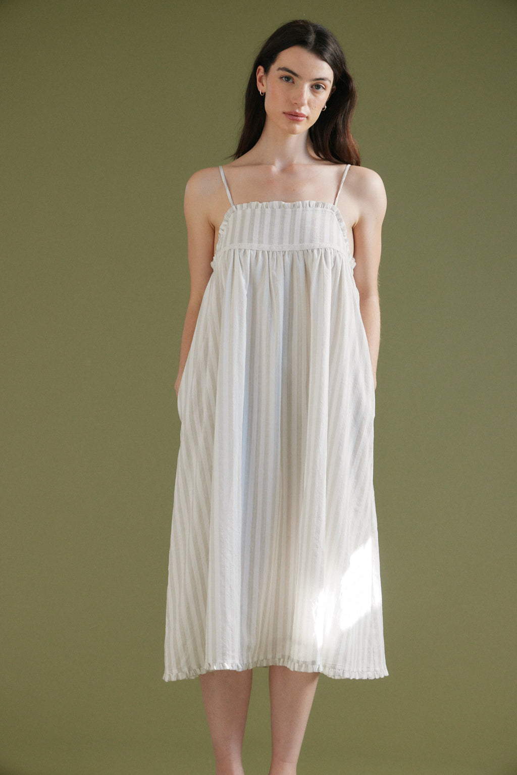 Embroidered Detail Top Stripe Print Dress