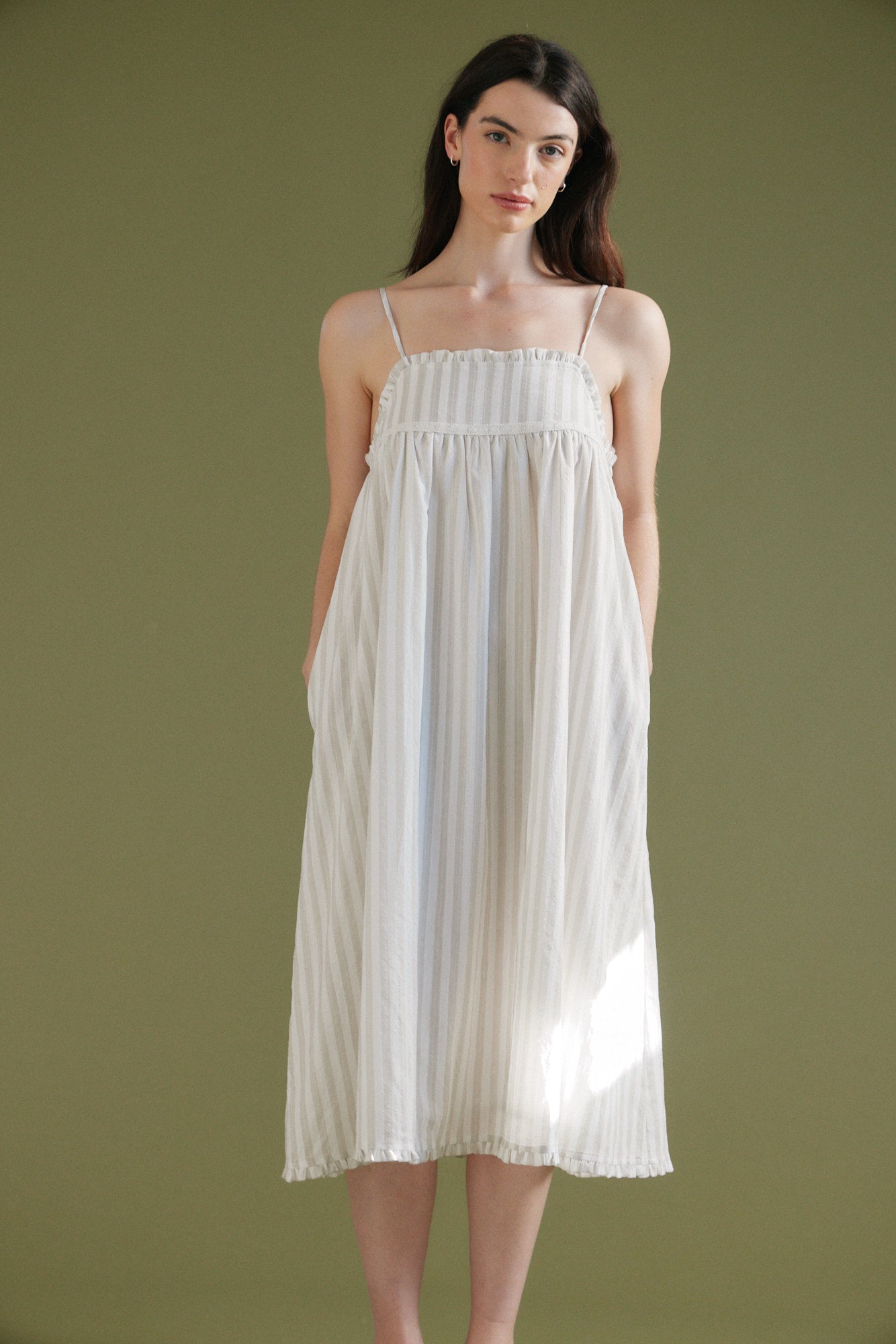 Embroidered Detail Top Stripe Print Dress