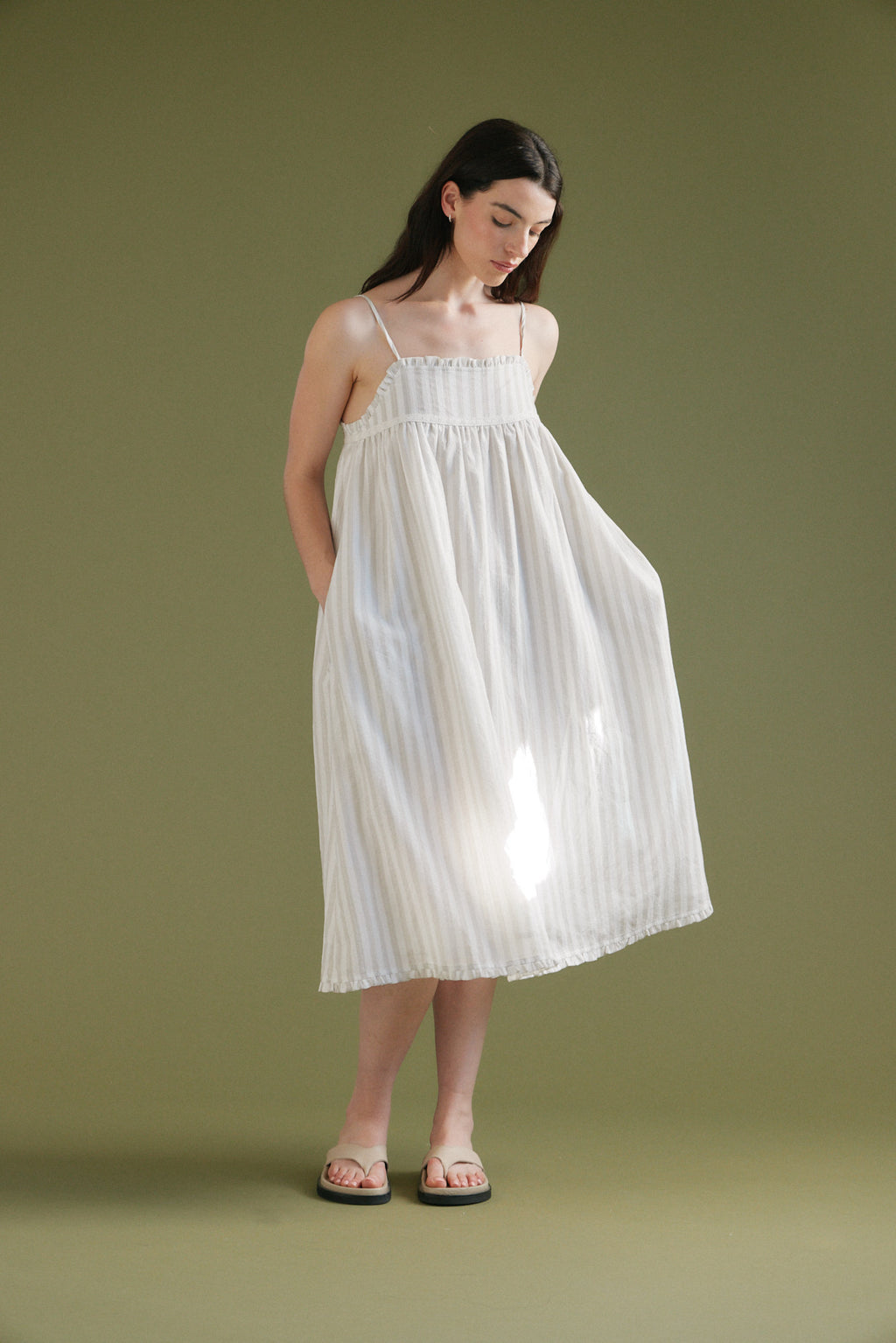 Embroidered Detail Top Stripe Print Dress
