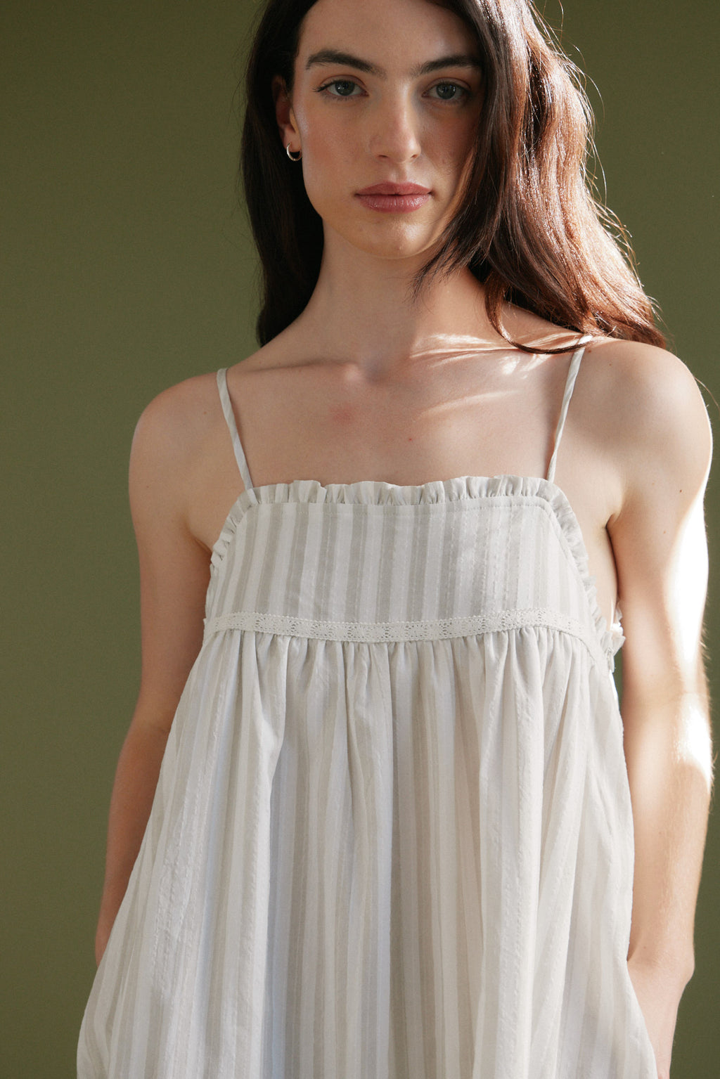 Embroidered Detail Top Stripe Print Dress