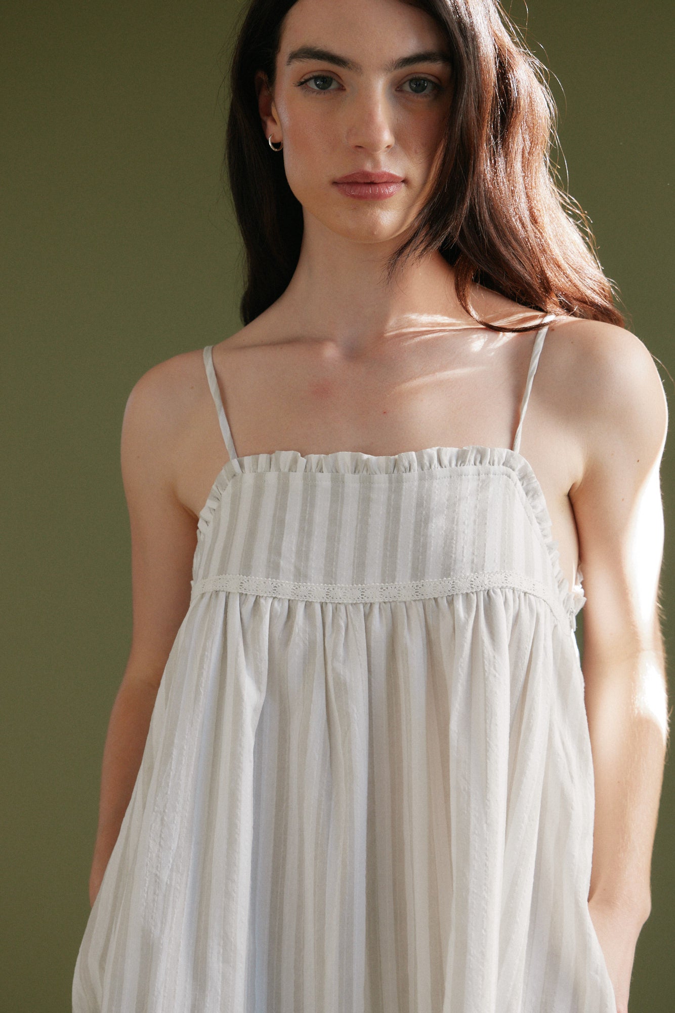 Embroidered Detail Top Stripe Print Dress