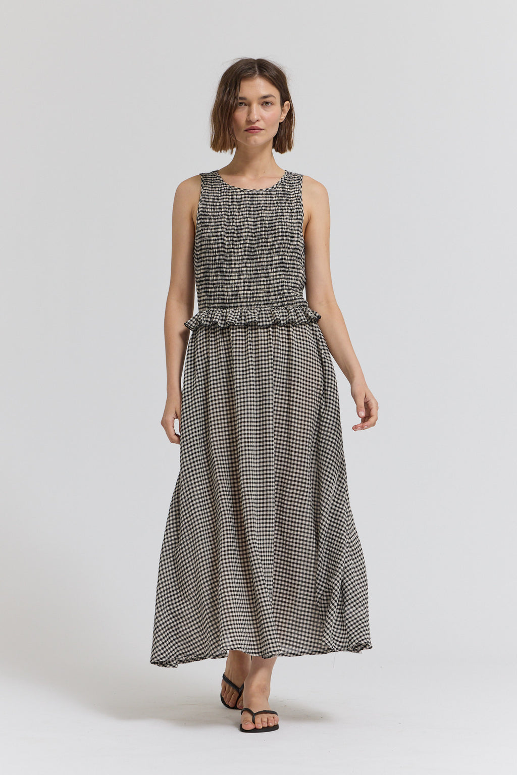 Sleeveless Smocking Top Dress in Black