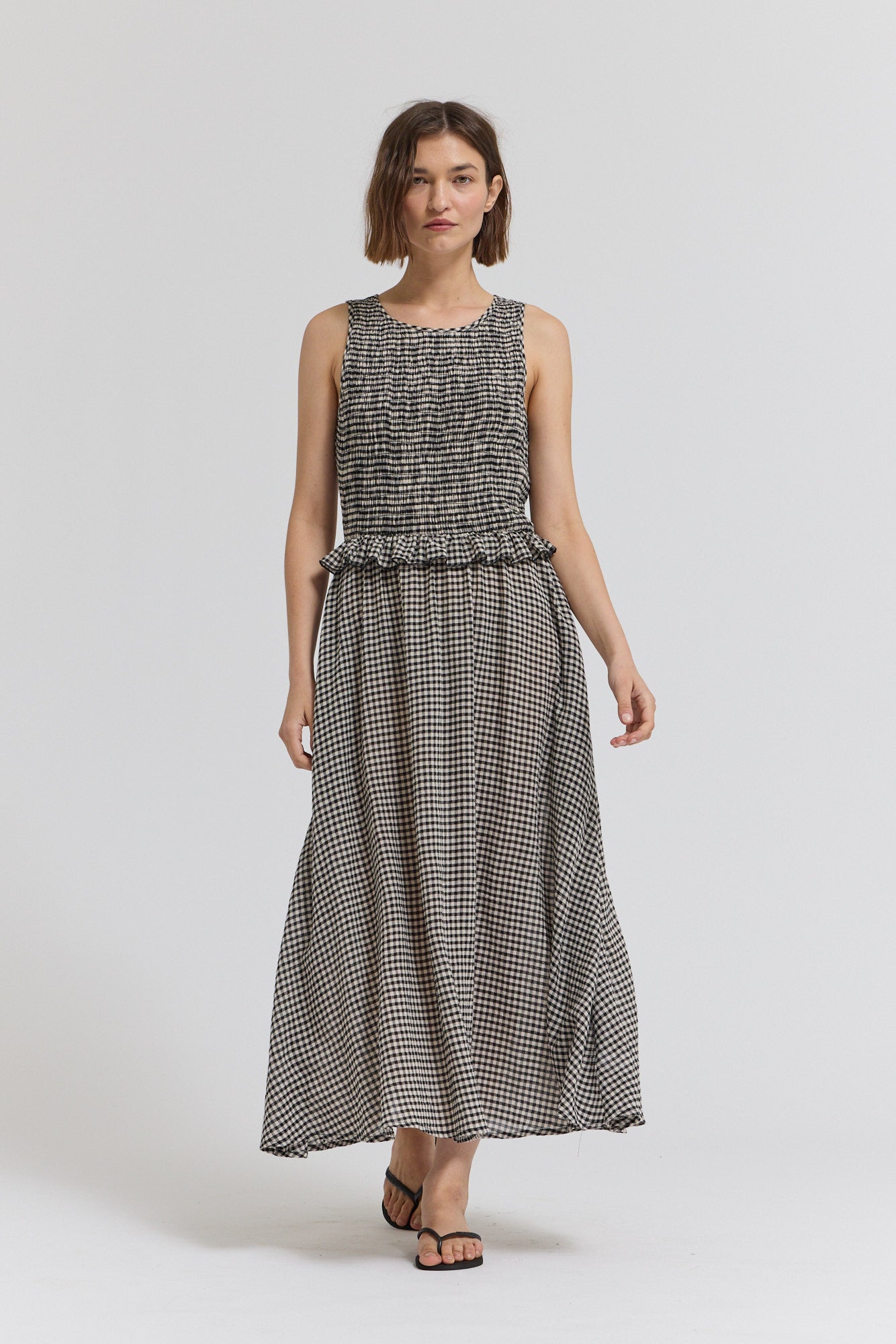 Sleeveless Smocking Top Dress in Black