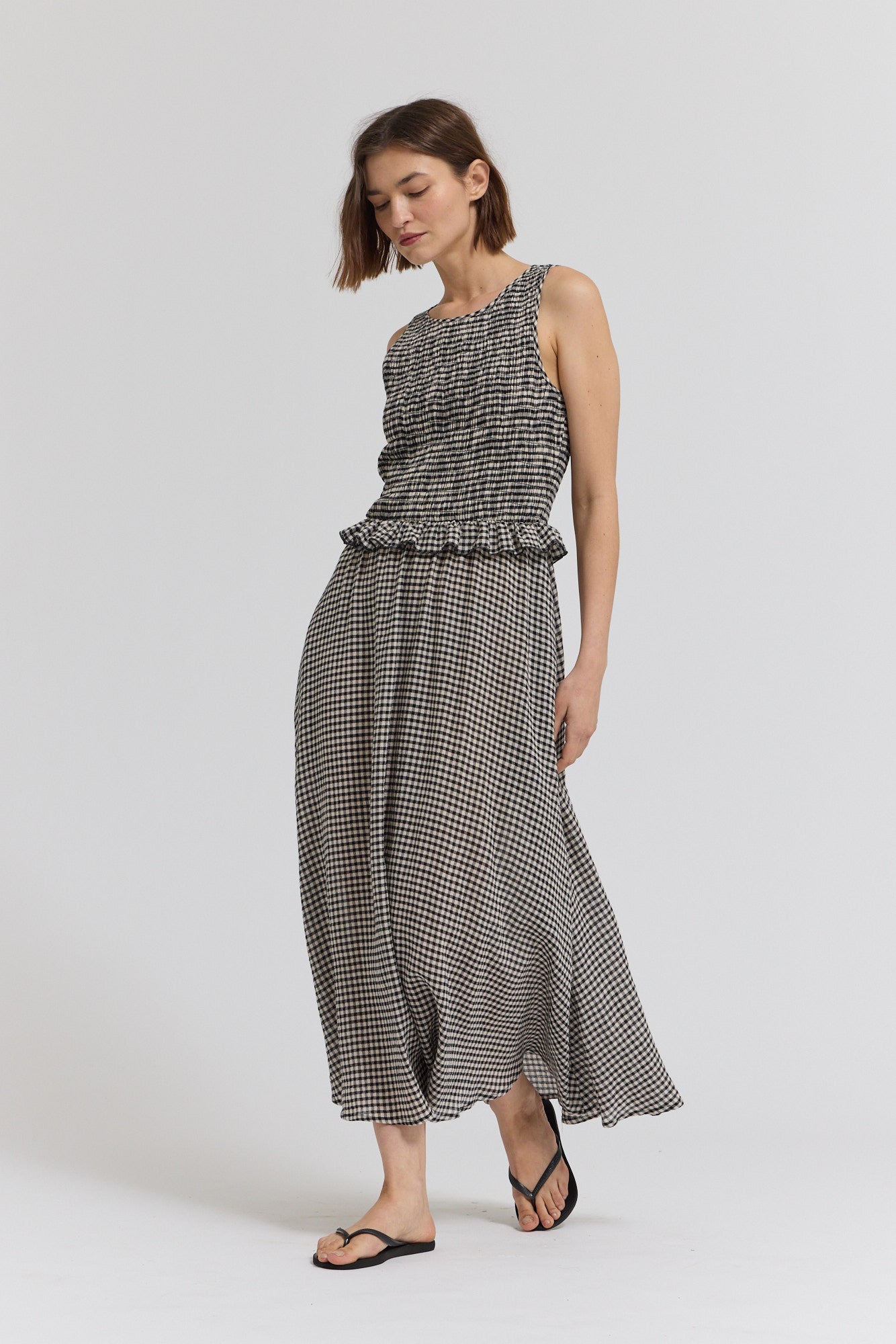 Sleeveless Smocking Top Dress in Black