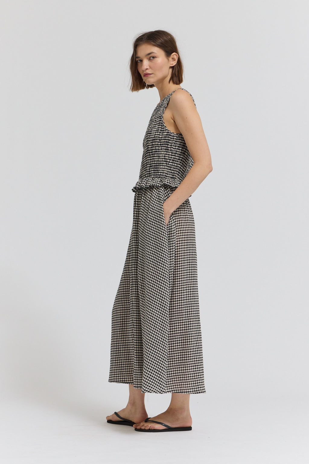 Sleeveless Smocking Top Dress in Black