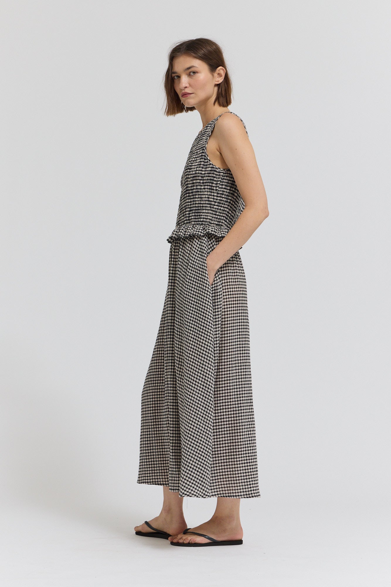 Sleeveless Smocking Top Dress in Black