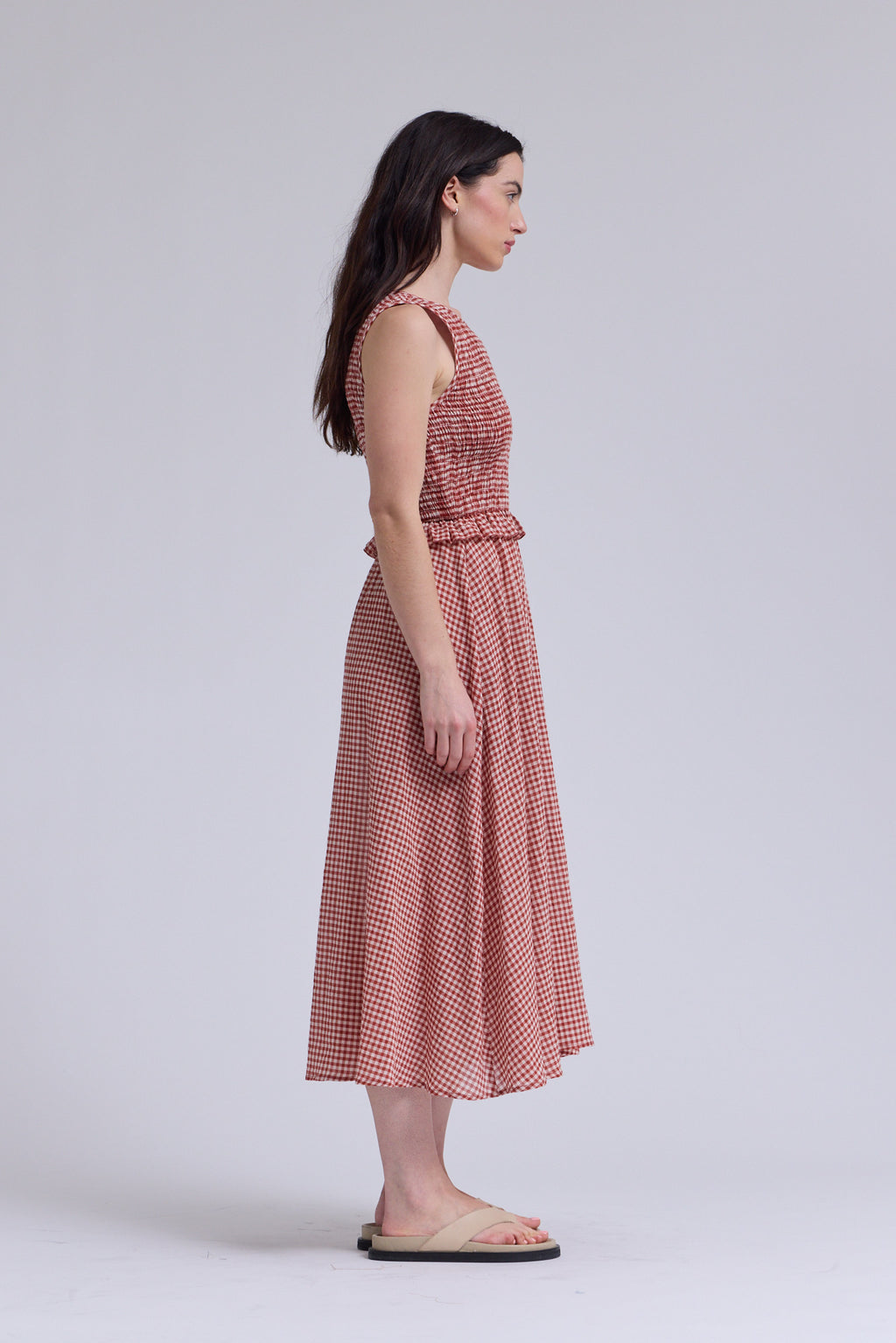 Sleeveless Smocking Top Dress in Carmine