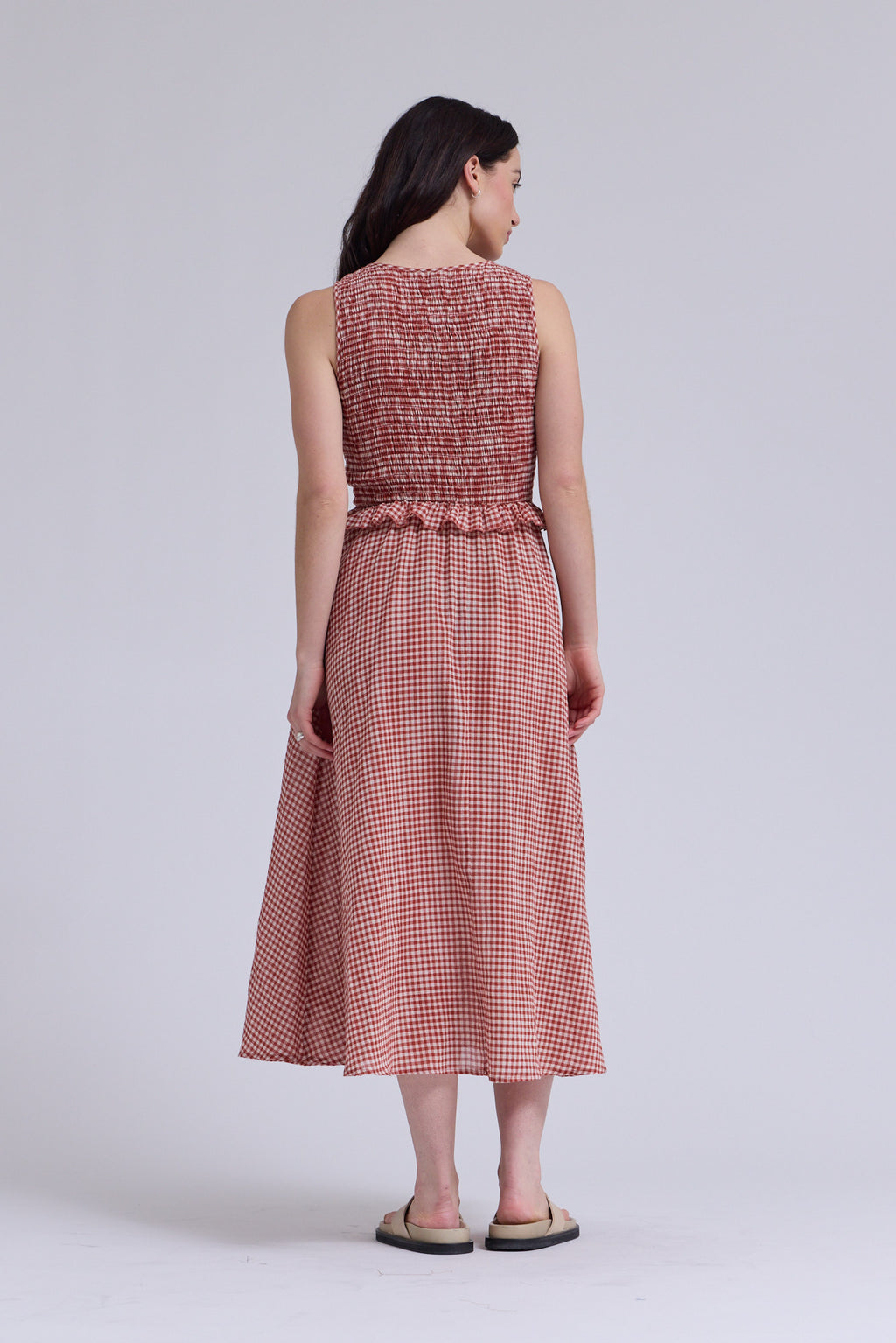 Sleeveless Smocking Top Dress in Carmine
