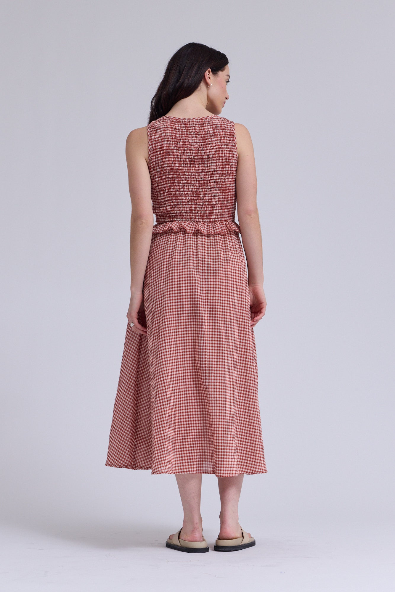 Sleeveless Smocking Top Dress in Carmine