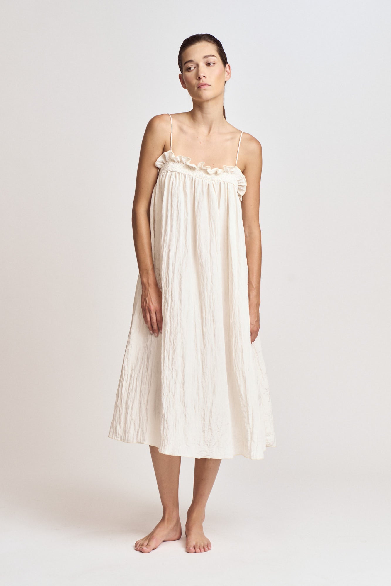 Crinkle Column Dress in Milk